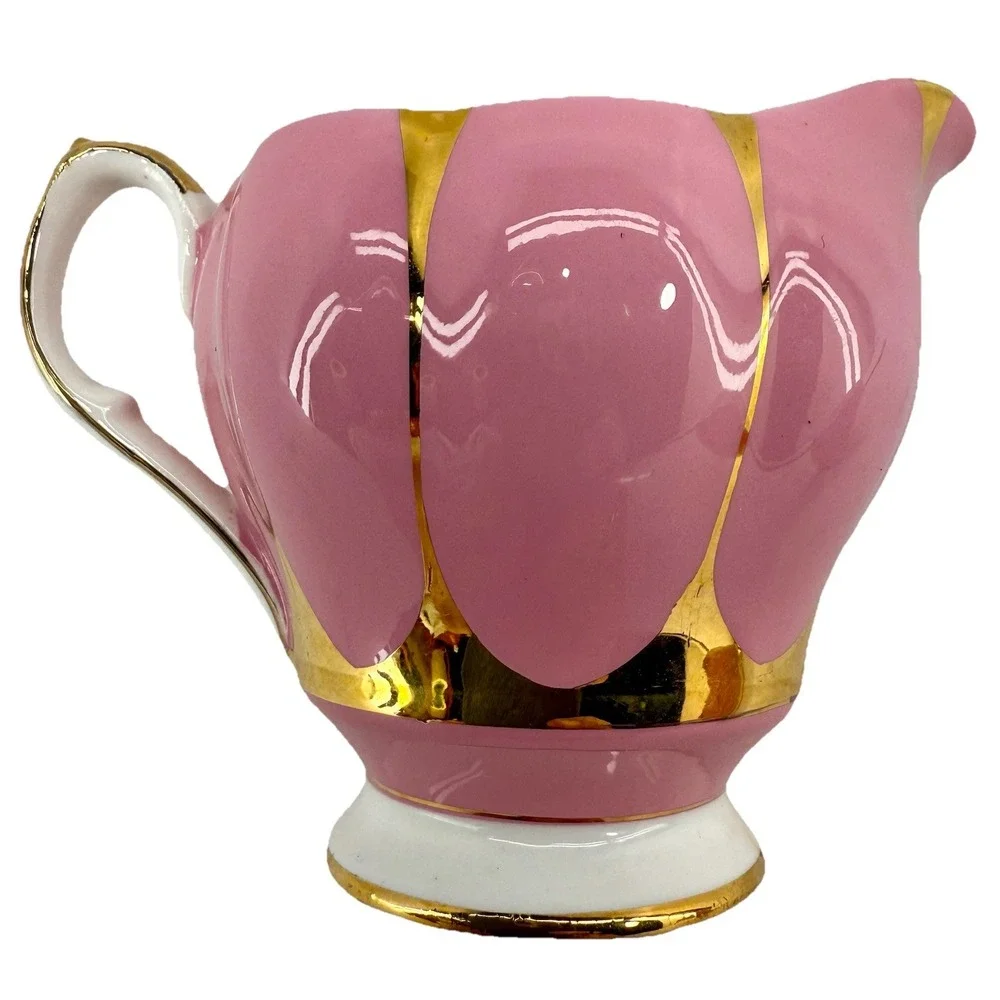 Queen Anne England Bone China‎ Pink Gold Open Creamer Sugar Bowl Set Vintage EUC